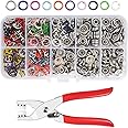 Snap Button Kit 100set, 9.5mm Snap Fasteners Kit with Pliers, Metal Snaps Kit with Tool, Five Claw Buckle Tool Set 10 Colors (Hollow 100set)