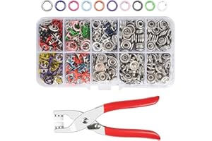 CHEPULA Snap Button Kit 100set, 9.5mm Snap Fasteners Kit with Pliers, Metal Snaps Kit with Tool, Five Claw Buckle Tool Set 10 Colors (Hollow 100set)
