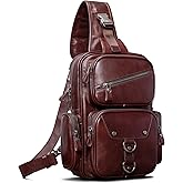 CENUNCO Genuine Leather Sling Bag for Men Large Crossbody Shoulder Bag Casual Sling Backpack Anti-Theft Travel Chest Purse