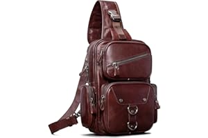 CENUNCO Genuine Leather Sling Bag for Men Large Crossbody Shoulder Bag Casual Sling Backpack Anti-Theft Travel Chest Purse