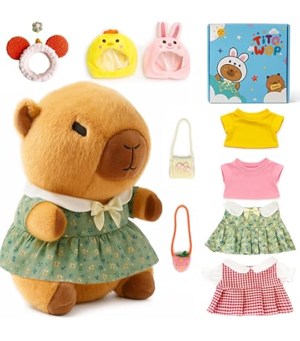 Peluche Capibara Con Ropa Y Accesorios – Muñeco De 23 Cm Con 4 Suéteres, Sombrero Y Bolsas, Regalo Para Niños Y Niñas