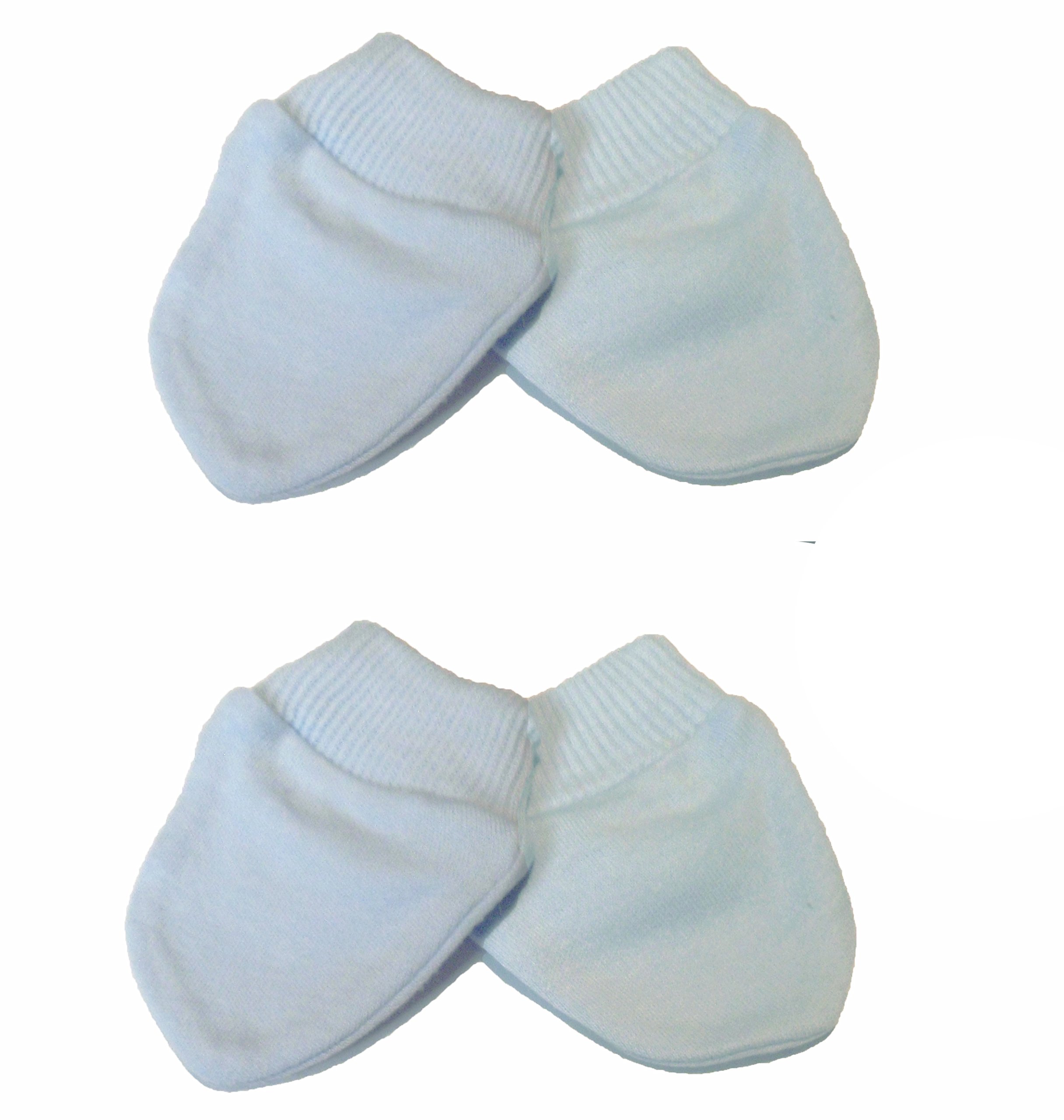 Newborn 2 Pairs of Scratch Mitts/Mittens - 100% Cotton Baby Blue