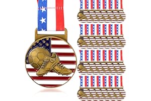 Loetere 30 Pieces Patriotic Medals Gold Medals Bulk Trophy with Neck Ribbons Spirit Medallion with Stars Stripes American Flag for Sports Trophy Participation Winner Gift