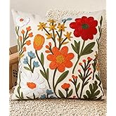 Kokaaee Embroidered Throw Pillow Cover 18x18 Inch - Spring Summer Boho Decorative Pillow Cover with Zipper for Living Room Couch Sofa Bed Aesthetic Design Flower Cluster Cushion Pillowcase