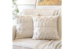 OTOSTAR Set of 2 Xmas Soft Plush Short Wool Velvet Decorative Throw Pillow Covers Square Luxury Style Cushion Case Pillow Shell for Sofa Bedroom Christmas Tree and Elk Cream Beige, 20x20 Inch