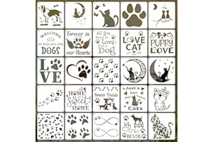 EAGEUS 6 Inch Dog and Cat Stencils for Painting, Reusable Dog Paw Stencil, 25 Pieces Pet Style DIY Craft Template for Painting on Wood Sign Wall Canvas Fabric Home Decor(Dog)