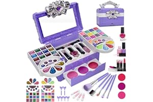 BEAYUCK Kids Makeup Kit for Girl - 71 Pcs Washable Makeup Set Toy for Kids, Real Girl Makeup Kit with Cosmetic Case, Safe & Non-Toxic Pretend Play Makeup Set, Girl Toys Birthday Gift for 3-10 Years Old