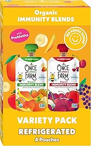 Once Upon a Farm Organic Immunity Blend Mango, Banana & Spirulina and Apple, Cherry & Elderberry Pouch Multipack, 4-3.2oz