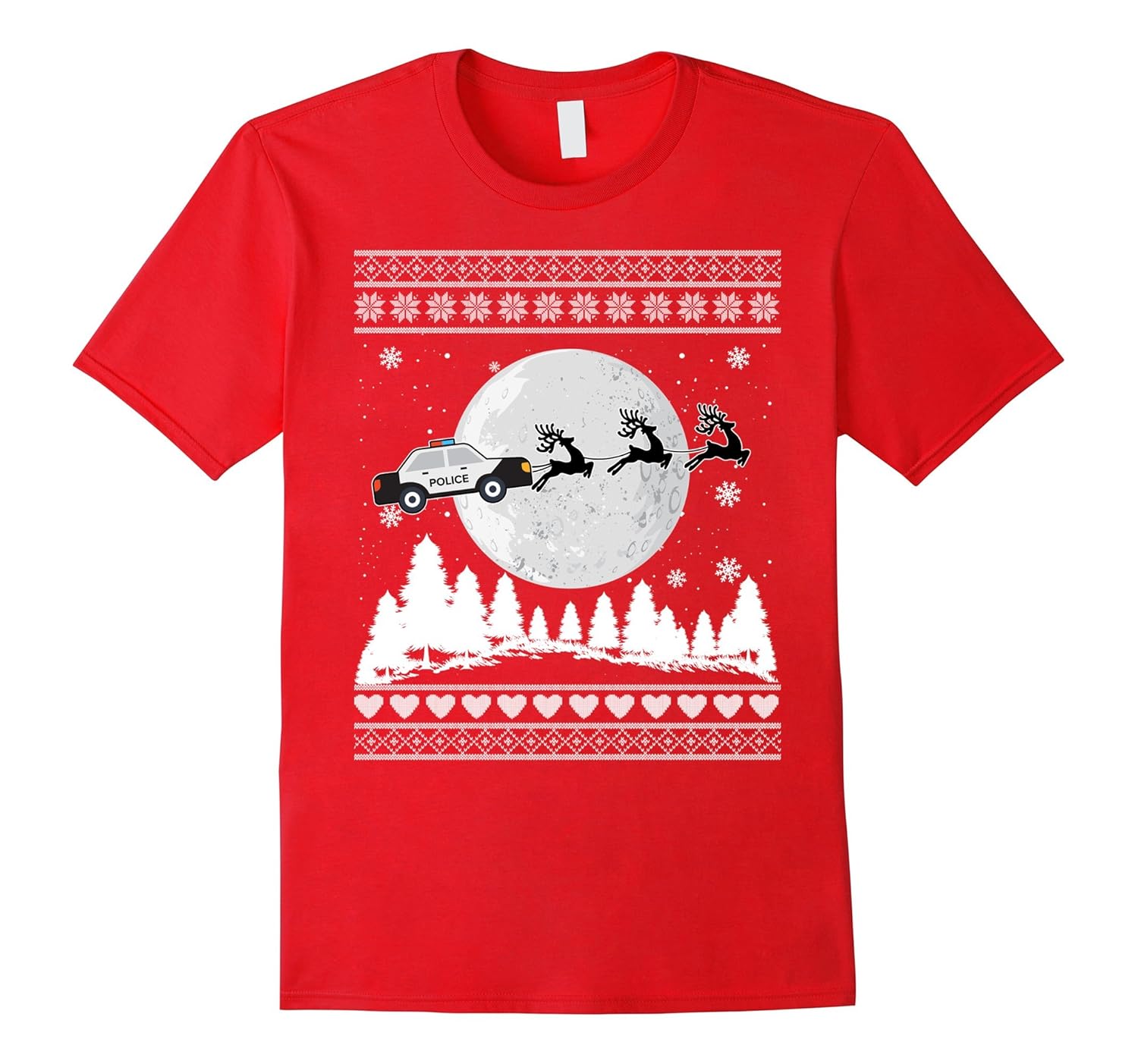 Christmas Santa Clause Police Car Sleigh Reindeer T-shirt-ANZ