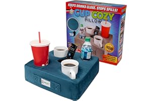 The Original Cup Cozy Pillow Gray-As Seen on TV-The World's Best Couch/Bed/Car Cup Holder for Drinks/Snacks/Remotes! (Teal, 5 Hole)