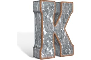 CraftyCrocodile 7" Galvanized Metal Letters for Wall Decor - 3D Letter K for Hanging & Free Standing - Decorative Rustic Alphabet Letters for the Living Room, Bedroom, Kitchen