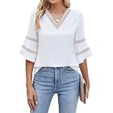 Blooming Jelly Womens Dressy Casual Blouses Business 3/4 Length Sleeve Tops Mesh V Neck Work Shirts Summer Outfits 2025