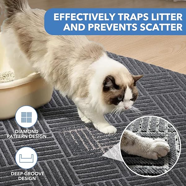 2 PACK CAT LITTER MAT,LARGE LITTER TRAPPING MAT,| WASHABLE LITTER BOX MAT, LEAK-RESISTANT, NON-SLIP BACKING,QUICK DRY,CUT TOFIT,SIZE 35”X24′