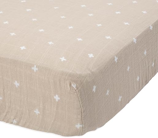 little unicorn taupe cross crib sheet
