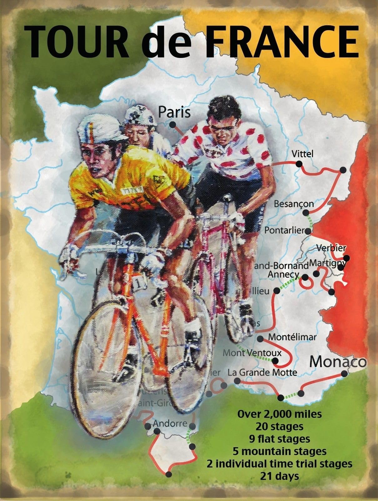 Tour de France Map Metal Sign Nostalgic Vintage Retro Advertising Enamel Wall Plaque 200mm x 150mm