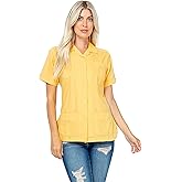 Mojito Collection Women's Cotton Blend Classic Short Sleeve 4-Pocket Guayabera