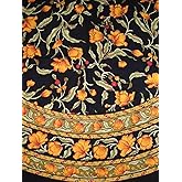 India Arts French Floral Round Cotton Tablecloth 70" Amber on Black