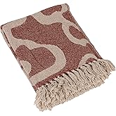 Bloomingville Woven Cotton Blend Jacquard Throw Blanket with Abstract Pattern, Natural and Brown