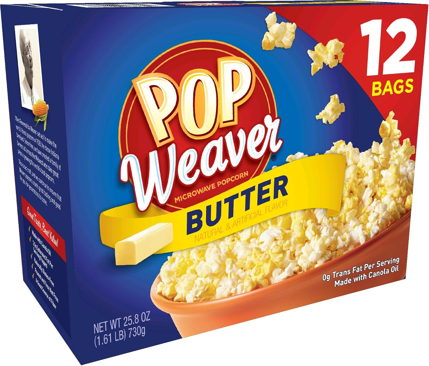 Pop Weaver Microwave Popcorn, Butter, 12Count 4 per case