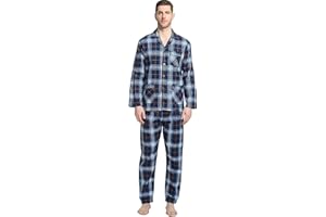 GLOBAL Men's Pajamas Sets 100% Cotton Flannel Sleepwear Long-Sleeve top & Bottom
