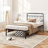 Kujielan 12 inches Twin Size Bed Frame with Minimalist headboard,Metal Platform Base with Strong Metal Slats,Mattress Foundation for Under Bed Storage,Easy Assembly,Black