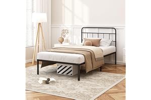 Kujielan 12 inches Twin Size Bed Frame with Minimalist headboard,Metal Platform Base with Strong Metal Slats,Mattress Foundation for Under Bed Storage,Easy Assembly,Black