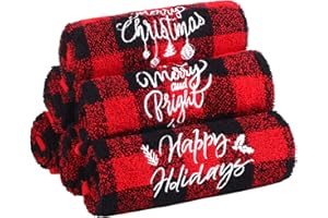 MCEAST 6 Pack Christmas Hand Towels Red and Black Buffalo Plaid Christmas Soft Washcloths Pure Cotton Towels for Bathroom Kitchen Home and Xmas Decoration,18 x 14 Inches