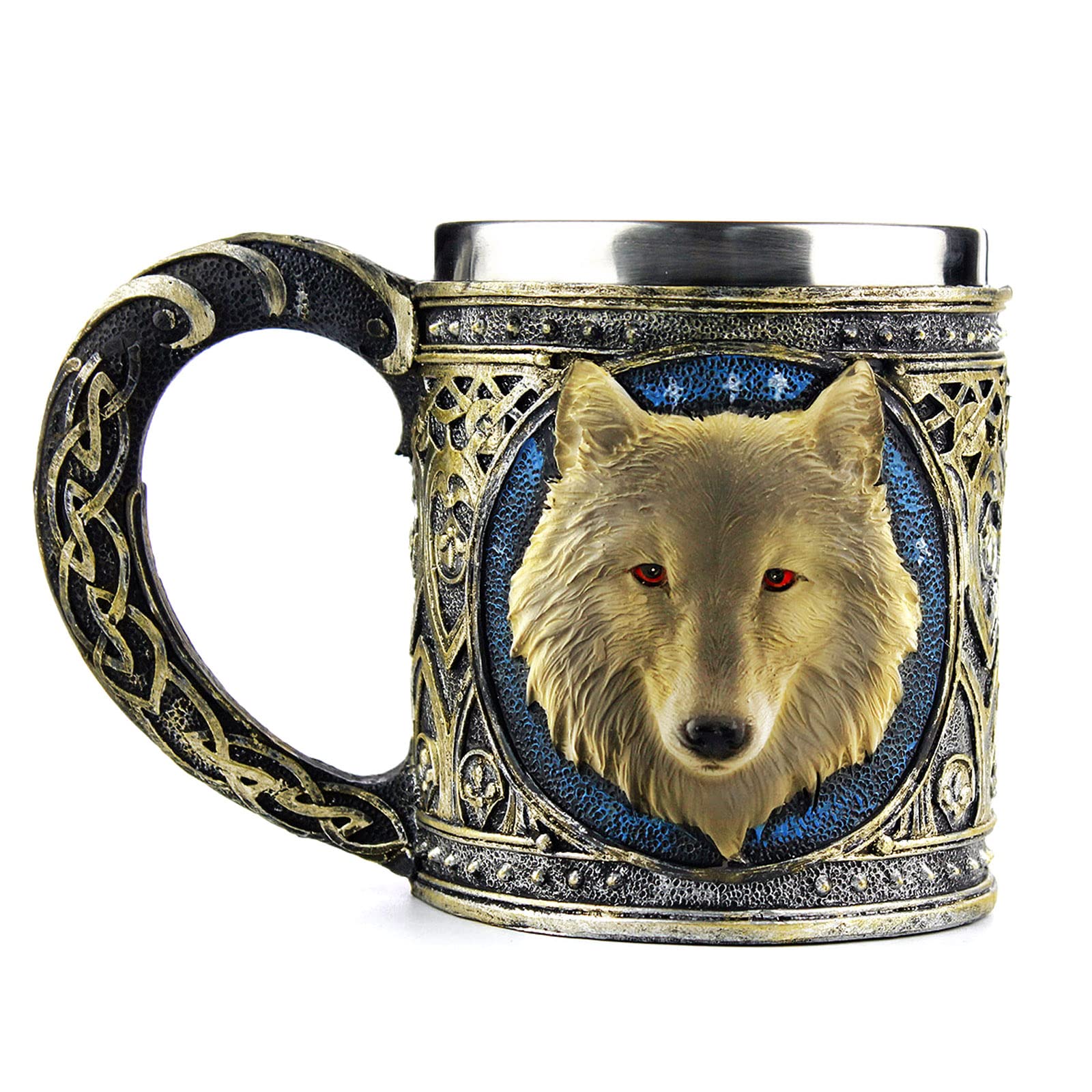 EZESO Wolf Coffee Cup Stainless Steel Resin Travel Tea Wine Beer Mugs (Mug)