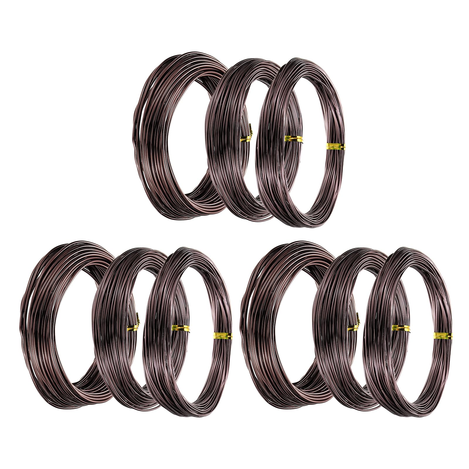 PATIKIL 1mm/1.5mm/2mm Bonsai Training Wire, 9 Roll Floral Wire Stems Anodized Aluminum Tree Wire 49.2 Feet for Gardening Branch Fixing, Brown