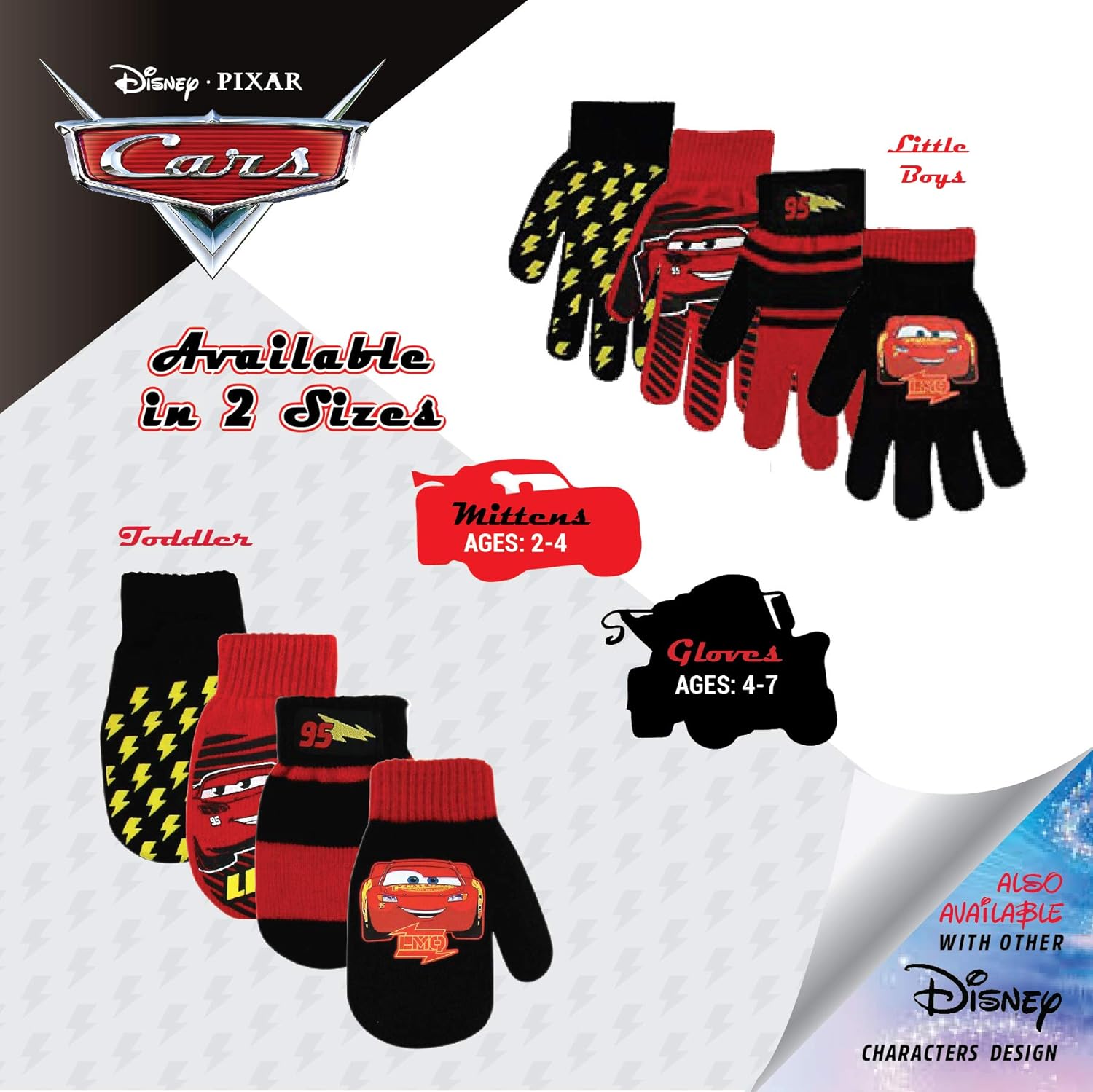 Disney Boys 4 Pack Mitten or Glove Set: Mickey Mouse, Cars Lighting McQueen (Age 2-7): Clothing