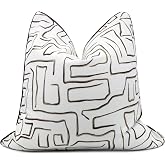 YugTex Abstract Line Art Print 20x20 Throw Pillow Cover, Brown | Brown abstract line art on off-white slub, brown piping; both sides printed; hidden zip; cover only