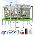 Lyromix Upgraded 10/12/14/15/16FT Trampoline Outdoor, Large Kids Trampoline with Light, Stakes, Sprinkler, Backyard Trampoline with Basketball Hoop and Net, Capacity for 4-6 Kids and Adults