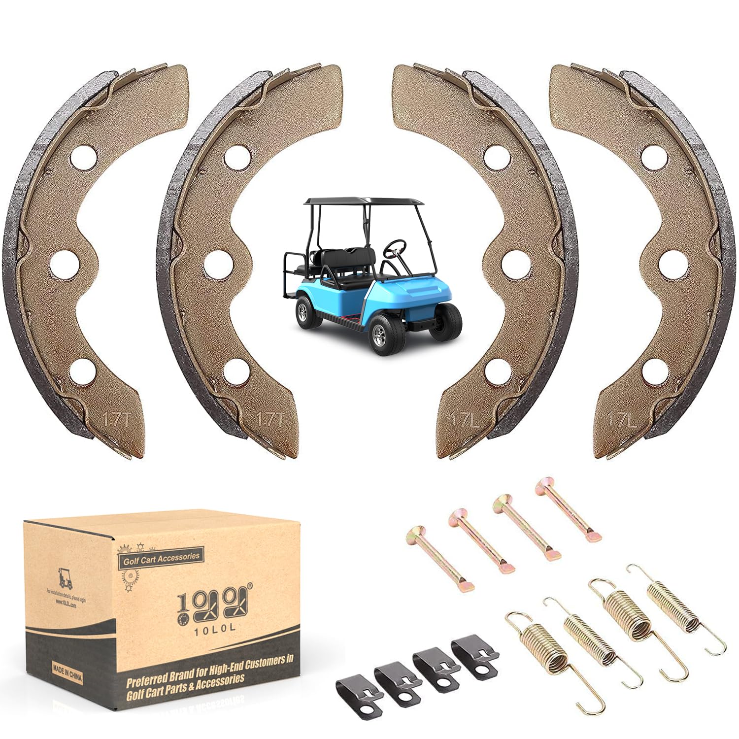 Photo 1 of 10L0L Golf Cart Brake Shoes/Pads Brake Spring Kit for Club Car DS & Precedent 1995 Up, Tempo 2018 Up, EZGO TXT Medalist 1986.5-1995, Yamaha G1 G2 G8 G9, OEM 101823201, 101816301 (2 Short & 2 Long)