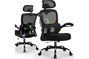 AreShark Office Chair Ergonomic Desk Chairs with Adjustable Lumbar Support& Headrest Hanger, High Back Breathable Mesh Chair with Wheels, Rolling Swivel Comfy Task Computer Chair for Home Work Gaming