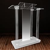 LAYIQDC Church Pulpit,Led Acrylic Church Podium with Wheels&amp; Vertical Reading Platform, 46in Transparent Lecterns for Churches Entrance,Classroom(39.4""L*15.7""W *45.7""H)
