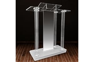 LAYIQDC Church Pulpit,Led Acrylic Church Podium with Wheels& Vertical Reading Platform, 46in Transparent Lecterns for Churches Entrance,Classroom(39.4""L*15.7""W *45.7""H)