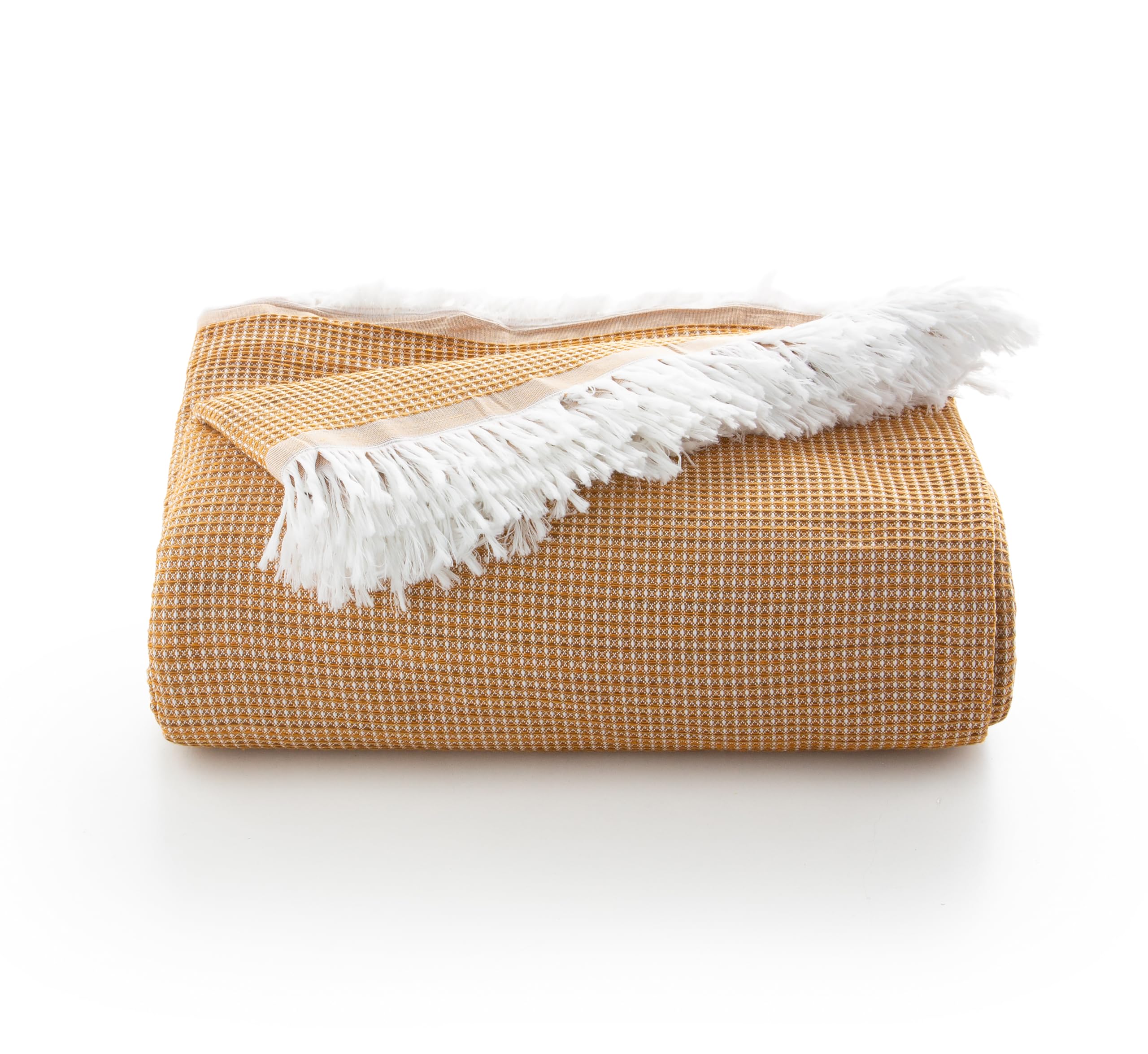 GAMUSI Multipurpose Bedspread for Bed 90/105 cm and Sofa. Plaid Scarf Throw, Bedspread for 2 Seater Sofa, Soft and Breathable, Honeycomb Cotton - 180 x 280 cm, Mustard