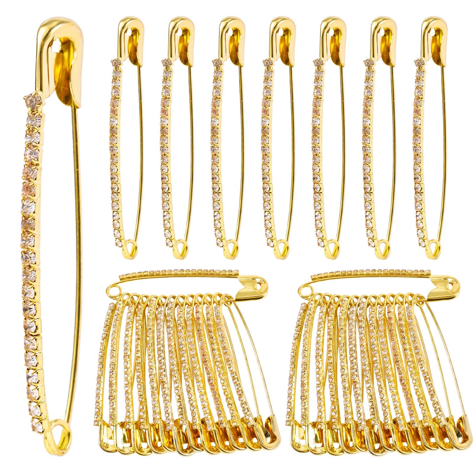 26pcs Rhinestone Quilting Pins - Curved & Straight Basting & Safety Pins (Golden)