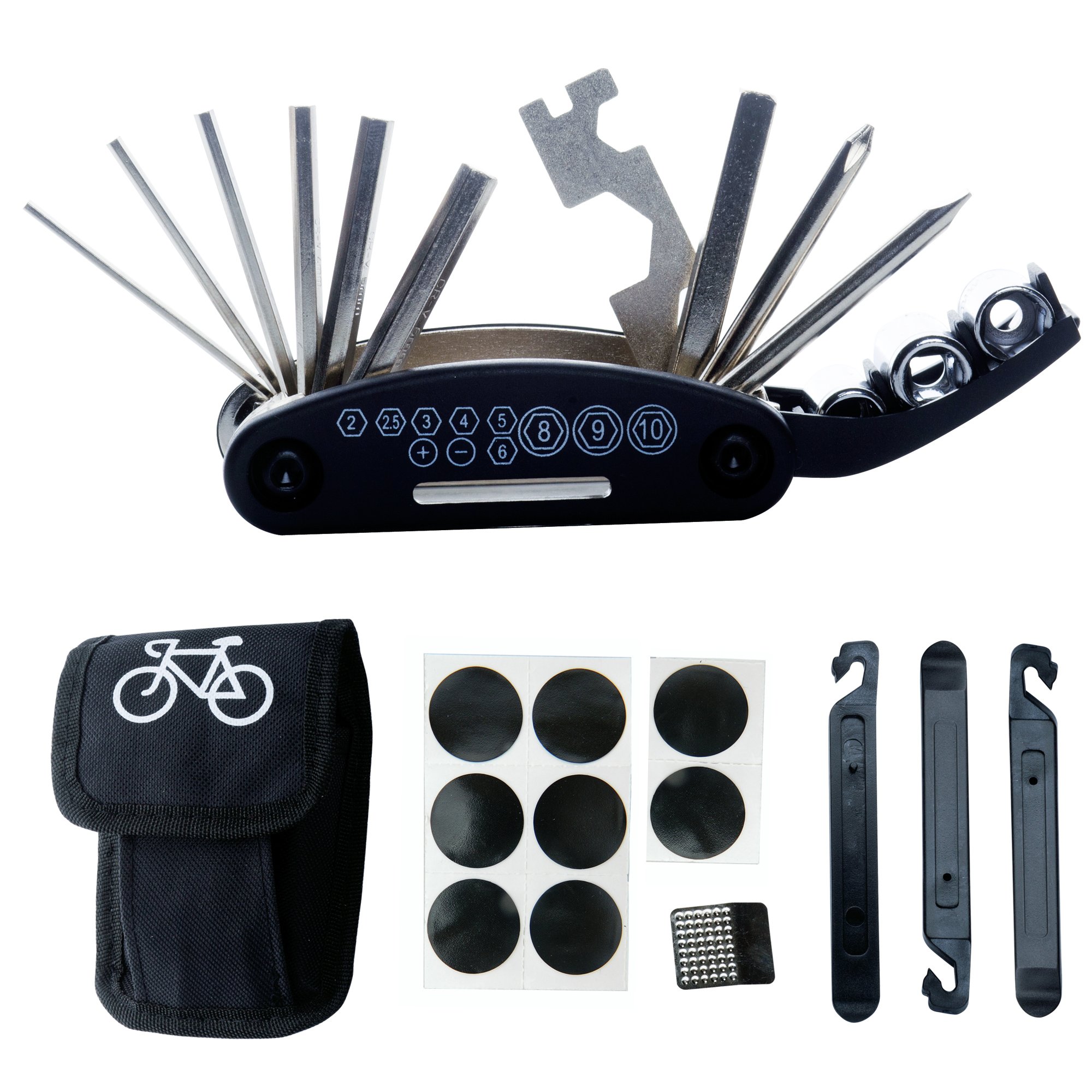 Bike Bicycle Repair Tool Kit - DAWAY B32 Cycling Multifunctional Mechanic Fix Tools Set Bag, 16 in 1 Multifunction Tool, Tire Levers, Self Adhesive Tyre Tube Patch Include