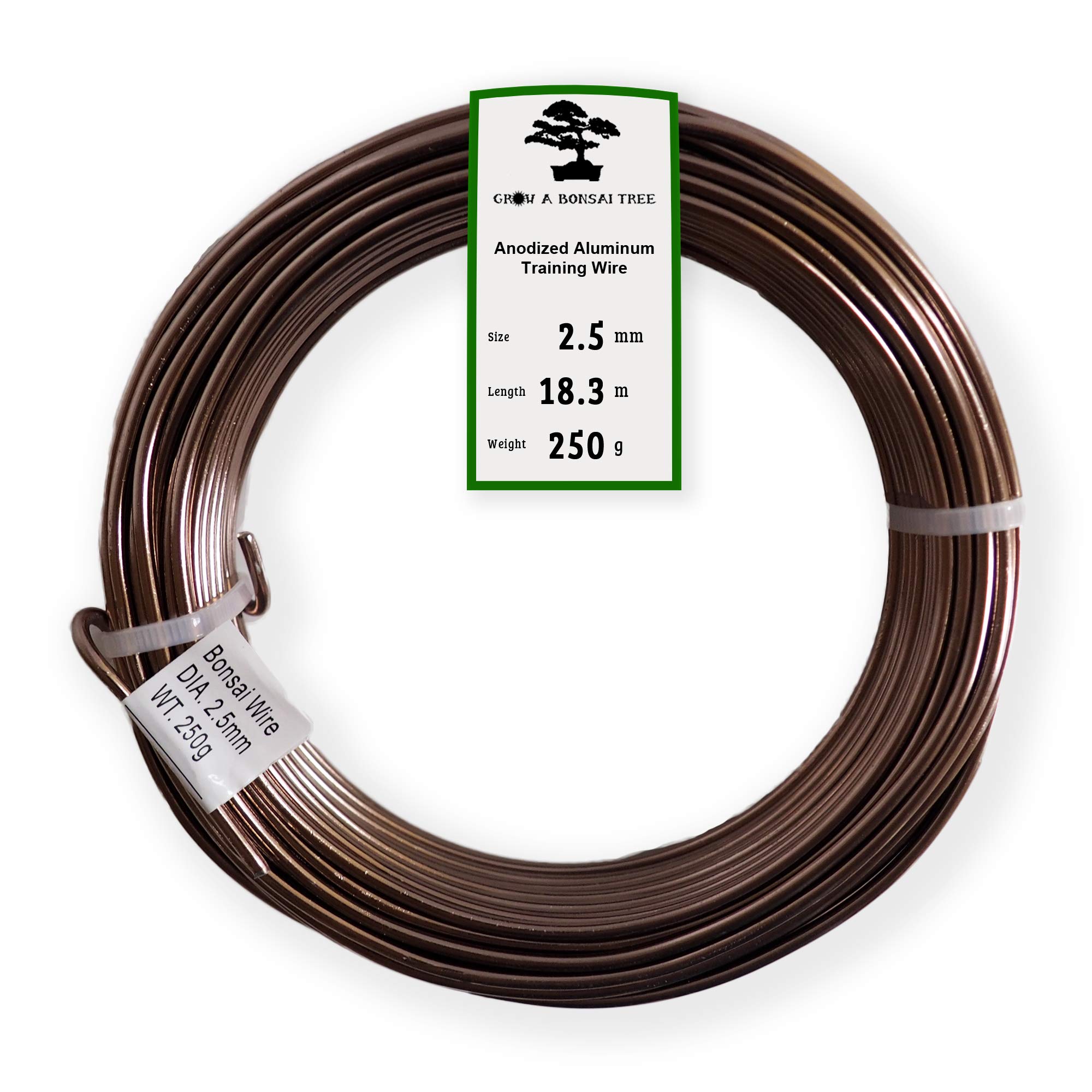 Grow A Bonsai Tree Anodized Aluminium 2.5mm Bonsai Training Wire 250g Large Roll (60 Feet) - Choose Your Size and Color - (2.5mm, Brown)