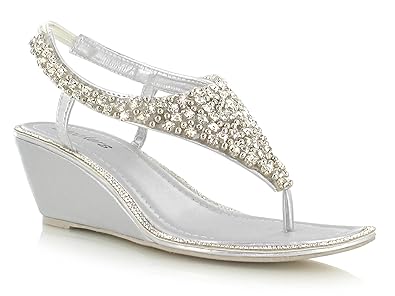 silver diamante wedge sandals