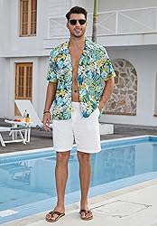 HISDERN Men's Hawaiian Shirt Short Sleeve Floral
