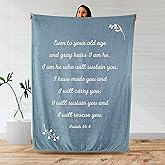 Scripture Blanket with Bible Verse from Isaiah 46:4 - Bluish Gray Luxuriously Soft 50"x65" Inspirational Bedspread - Lightweight Flannel Fleece Bible Verse