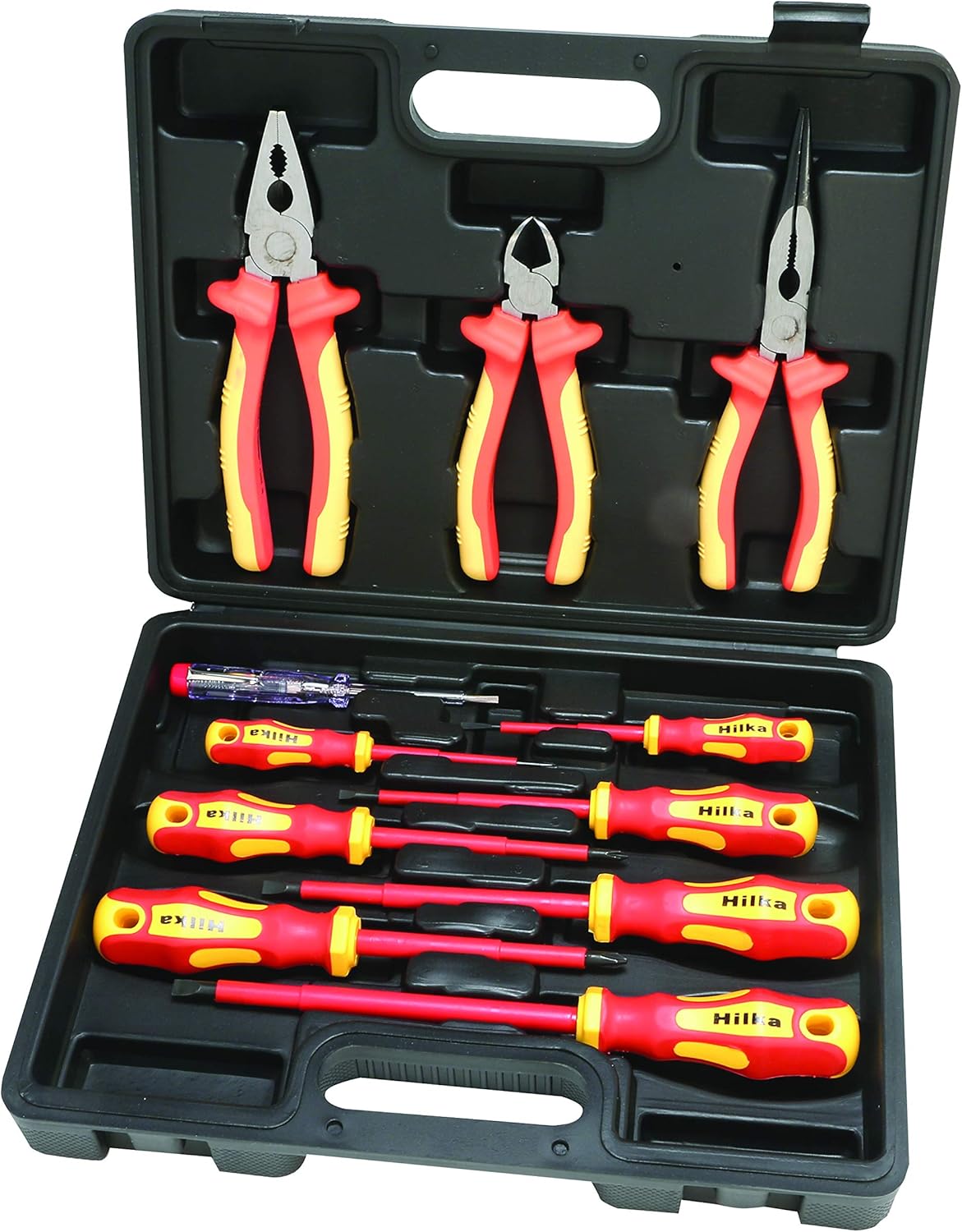 Hilka 34688011 VDE Screwdriver and Plier Set - Red/Yellow (11-Piece), Red; Yellow