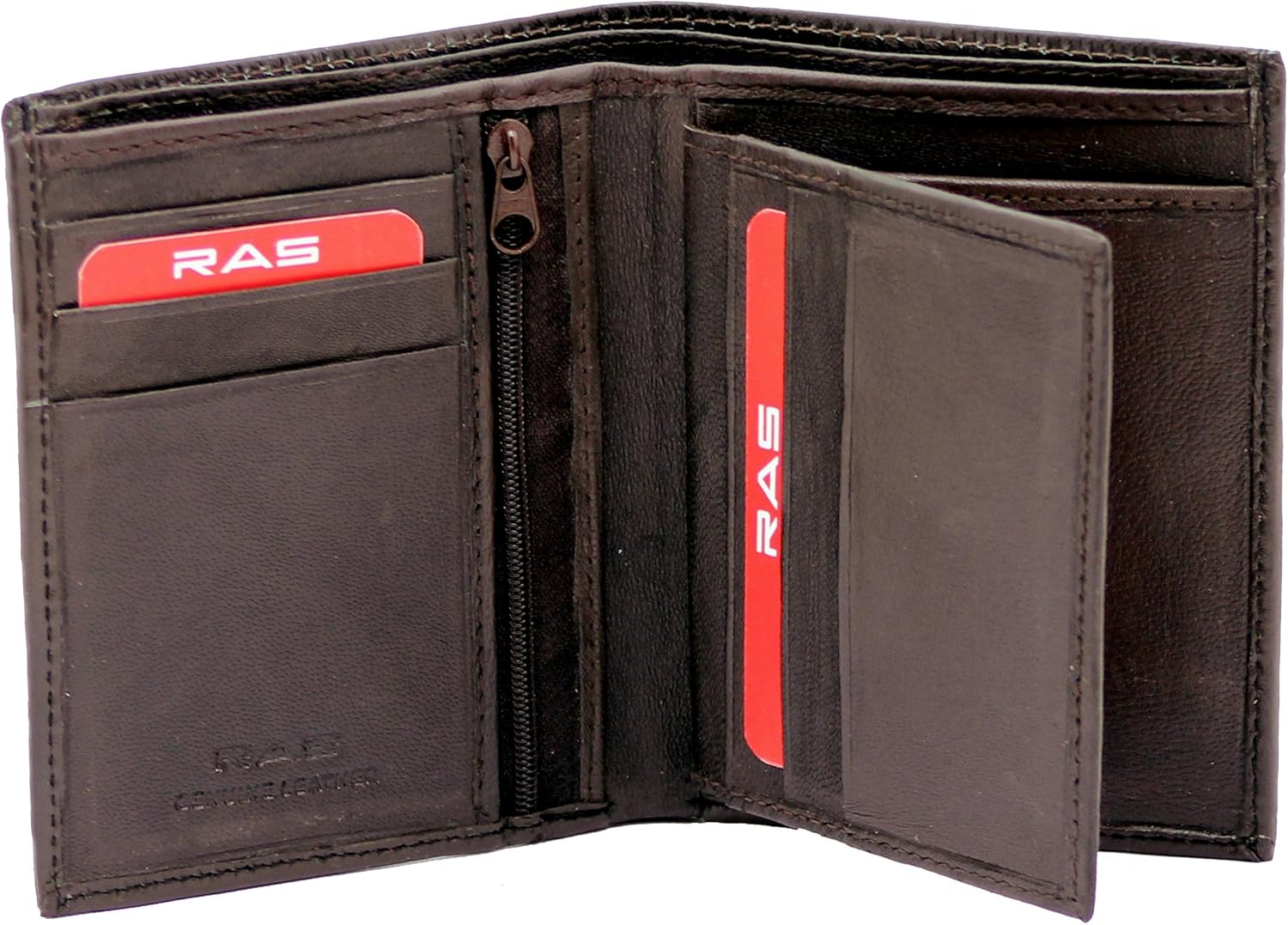 RAS Real Leather RFID Blocking Wallet Bifold Horizontal Design ID Cardholder Multi Card Wallet #54 (Brown) - Image 3