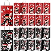 Gueevin 24 Pcs Ninja Party Favors Bags with Handles Ninja Birthday Party Decorations Candy Goodie Bags for Kids Boys Girls Karate Warrior Samurai Theme Decorations Supplies