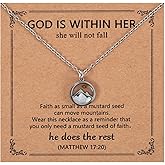 Mikovivi Silver Mountain Pendant Necklace, Christian Encourage Necklace Mustard Seed Faith Necklace Charm Inspirational Jewelry Religious Jesus Gifts for Graduation Birthday for Women for Baptism