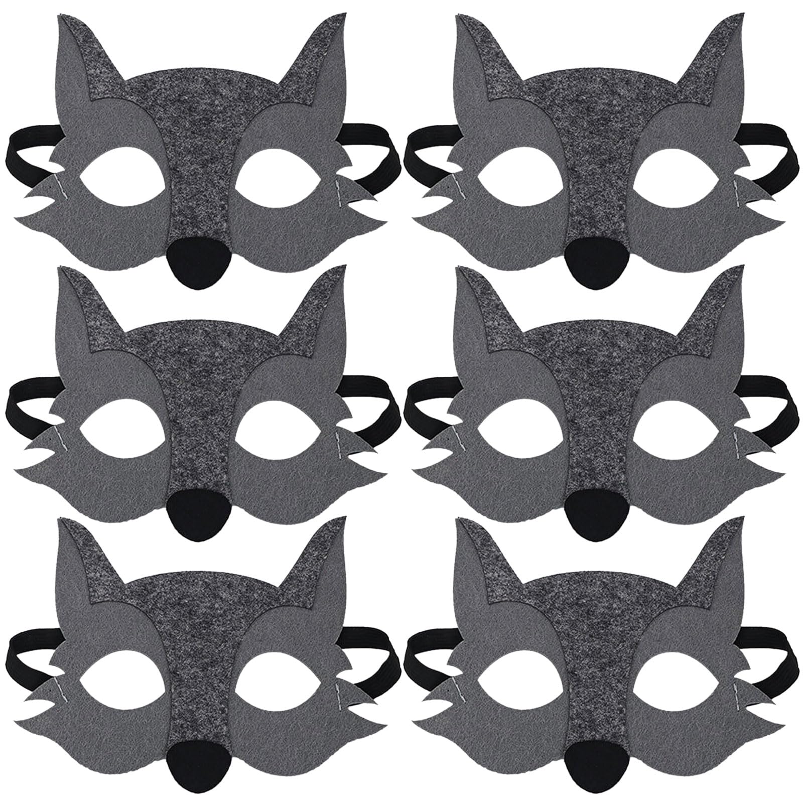 FUIPVGI 6 PCS Wolf Animals Felt Animals Masks for Kids Kids Animal Masks Half Face Wolf Halloween Felt Masks Cosplay Costume Party Favors for Safari or Jungle Themed Parties (Grey)