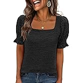 ANRABESS Womens Tops Summer Dressy Casual Work Blouses Square Neck Ruffle Short Sleeve Tee Shirts 2026 Fashion Tunic Sweater