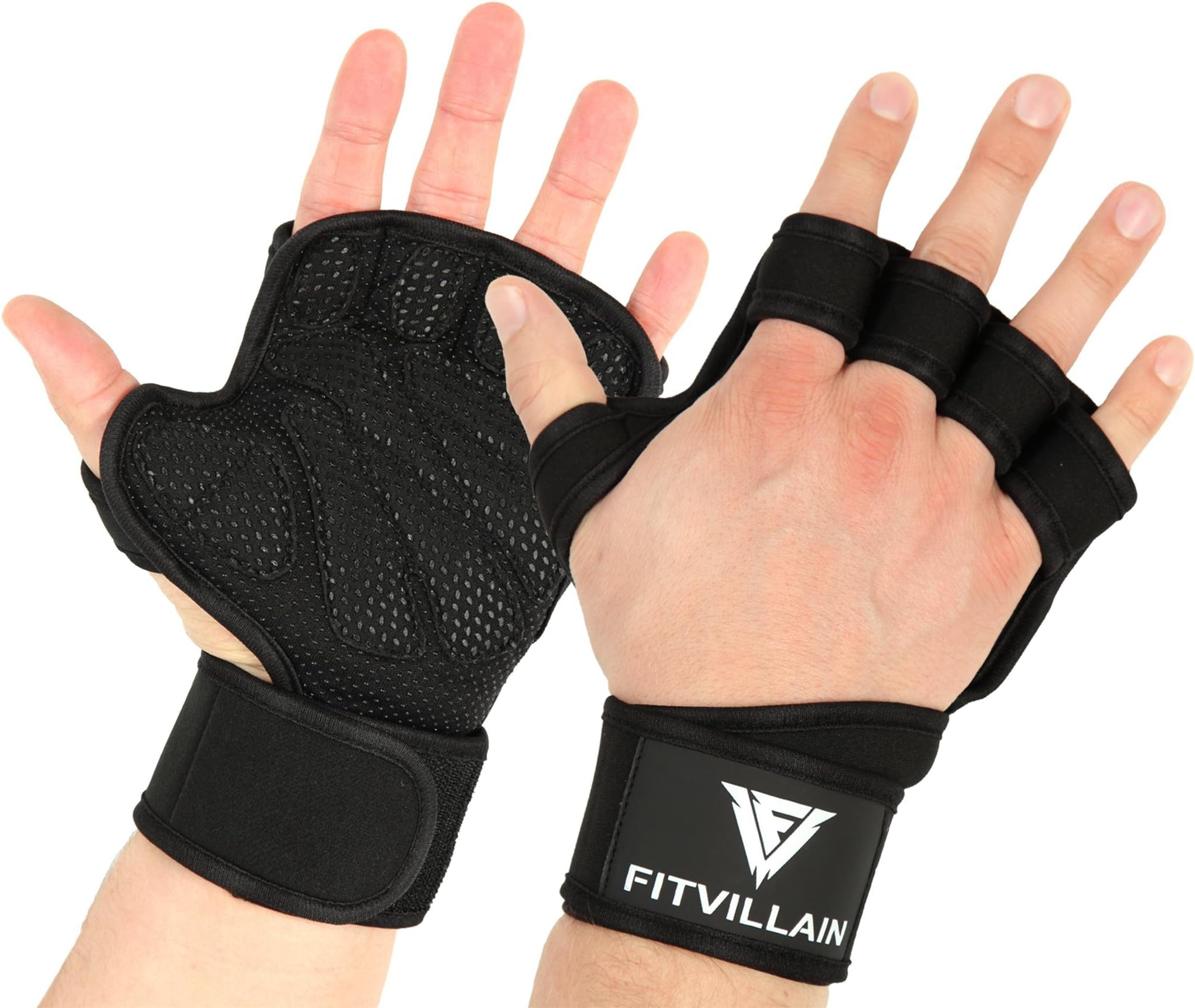 Training Gloves - Gym, Pull Up Bar, Weight Lifting, Calisthenics, Gymnastics, Deadlift Workout Fingerless Padded Hand Grip with Wrist Wrap Support Protector Guard Training for Men & Women (Black, M)